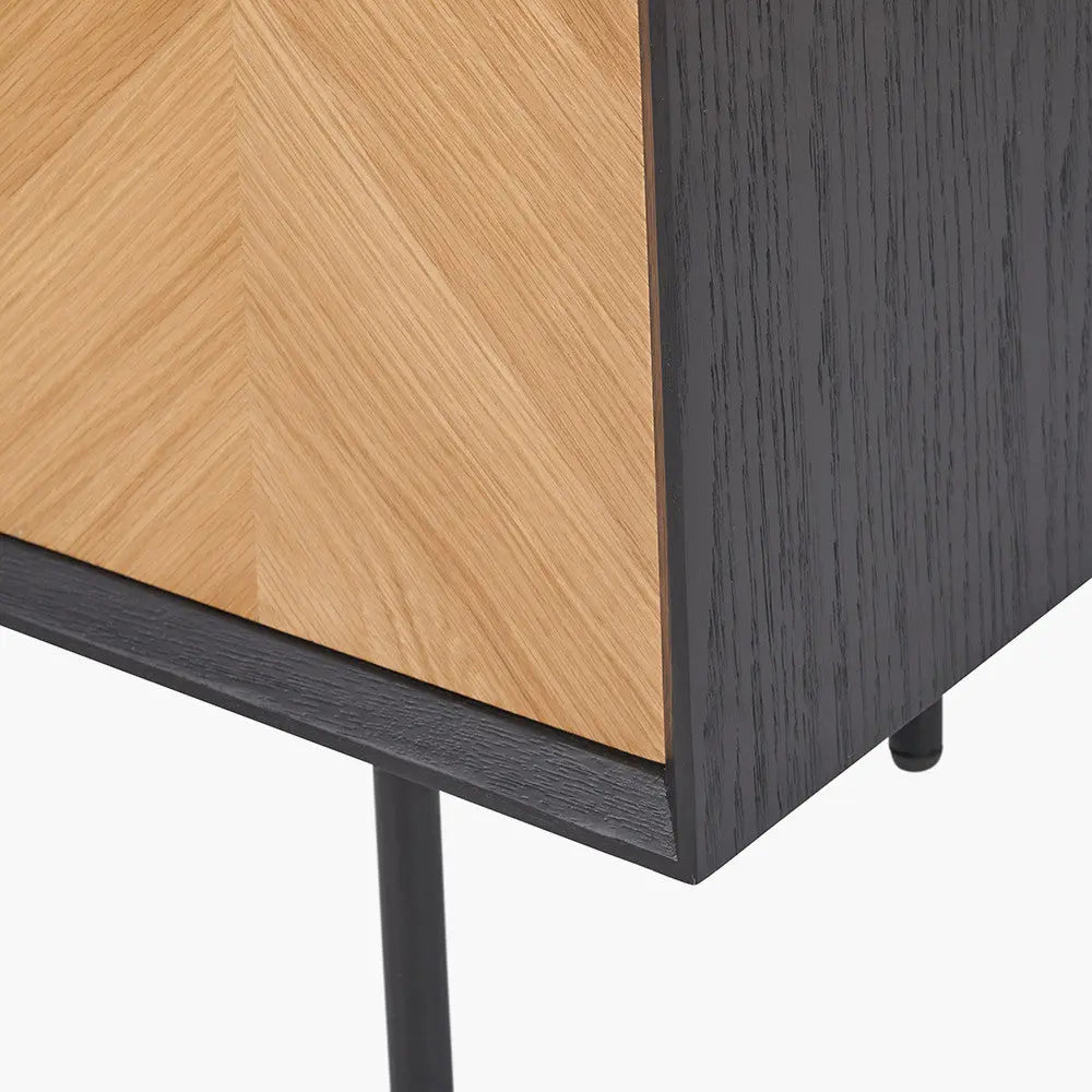 Hailee Black and Natural Chevron Oak and Pine Wood 2 Door Bar Cabinet  Nicholas John Interiors