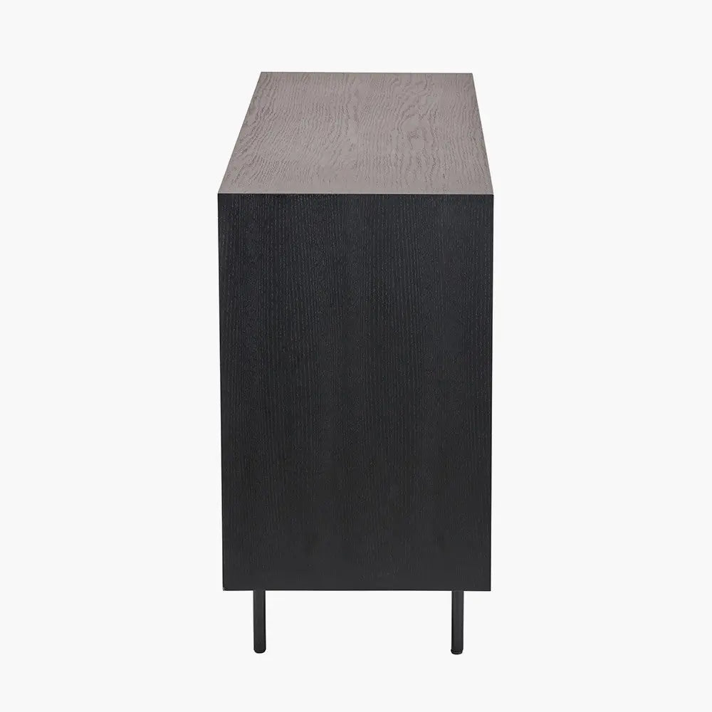 Hailee Black and Natural Chevron Oak and Pine Wood 2 Door 3 Drawer Sideboard  Nicholas John Interiors