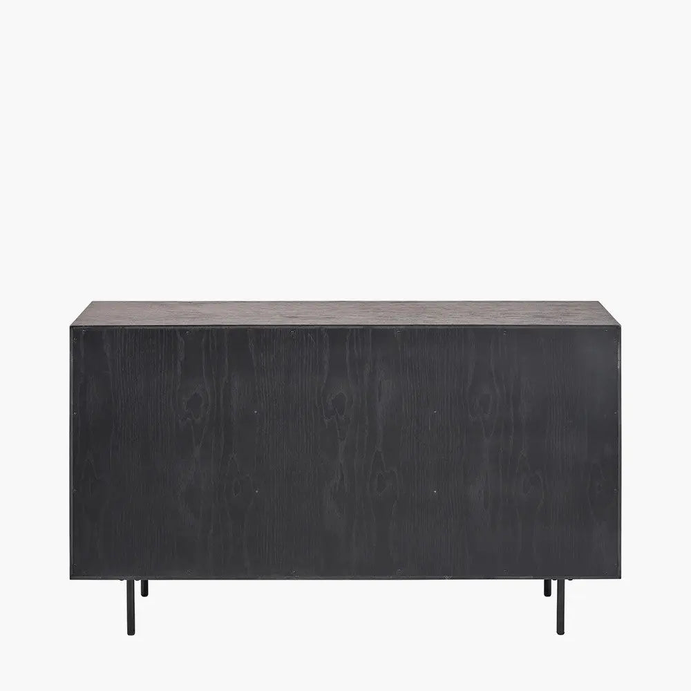 Hailee Black and Natural Chevron Oak and Pine Wood 2 Door 3 Drawer Sideboard  Nicholas John Interiors