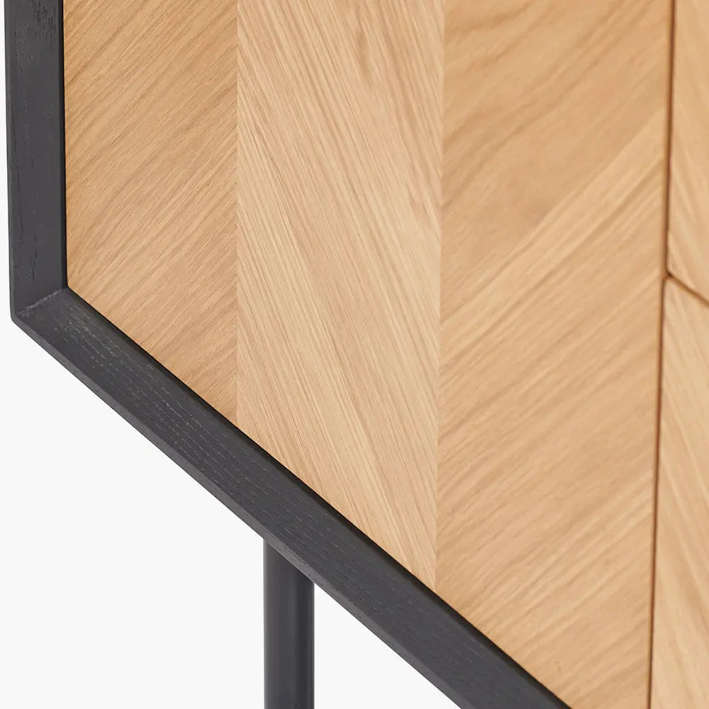 Hailee Black and Natural Chevron Oak and Pine Wood 2 Door 3 Drawer Sideboard  Nicholas John Interiors