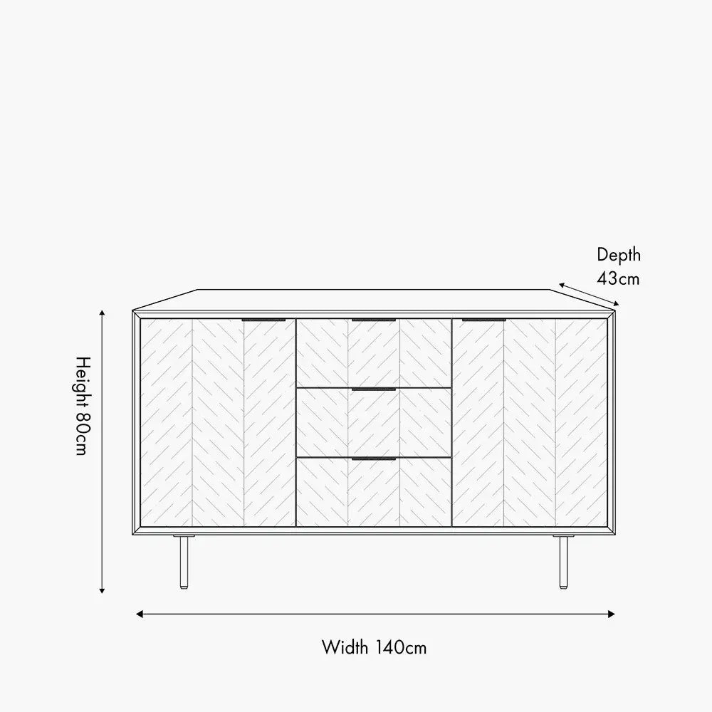 Hailee Black and Natural Chevron Oak and Pine Wood 2 Door 3 Drawer Sideboard  Nicholas John Interiors
