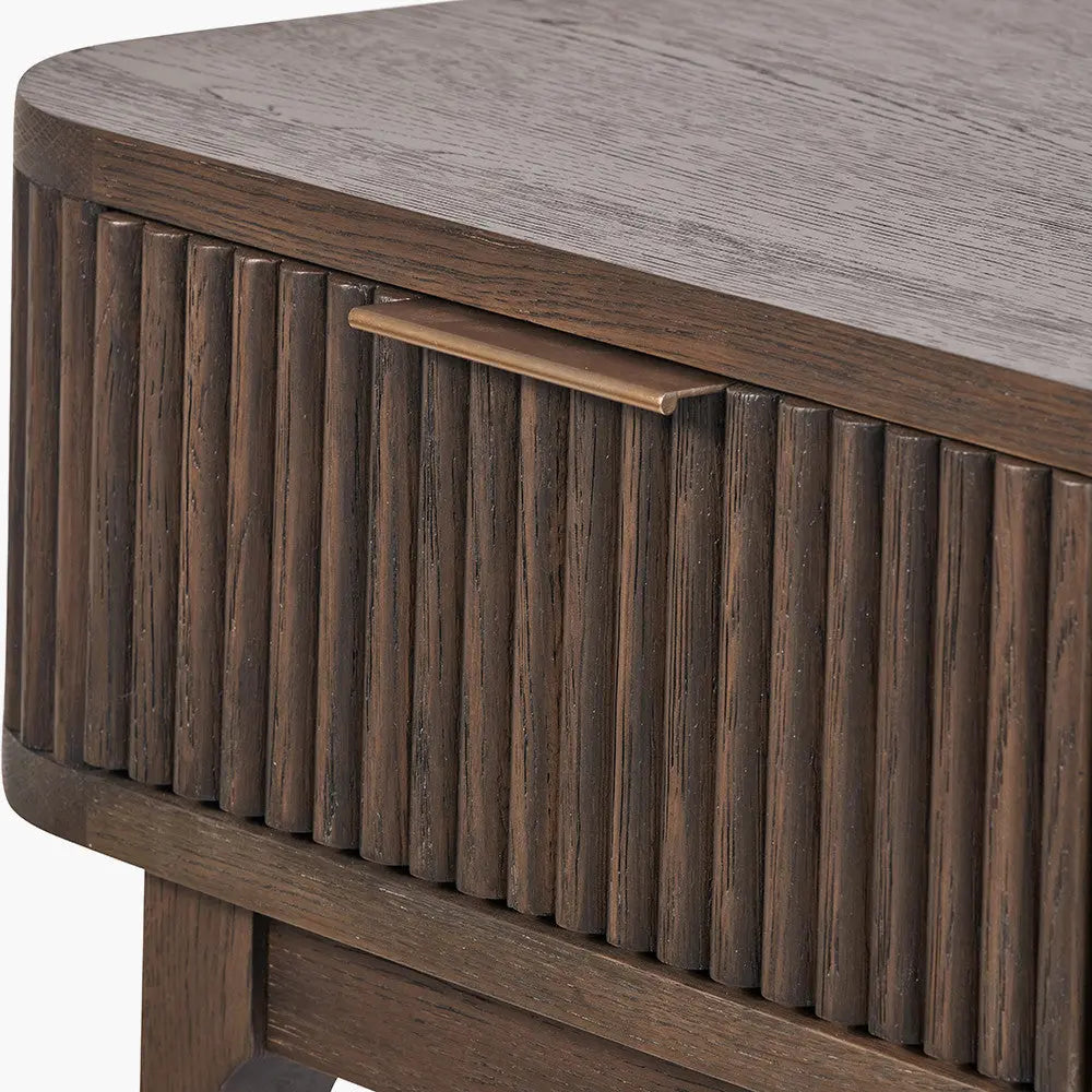 Raye Console Table - Dark Brown Ribbed Oak & Pine Wood  Nicholas John Interiors