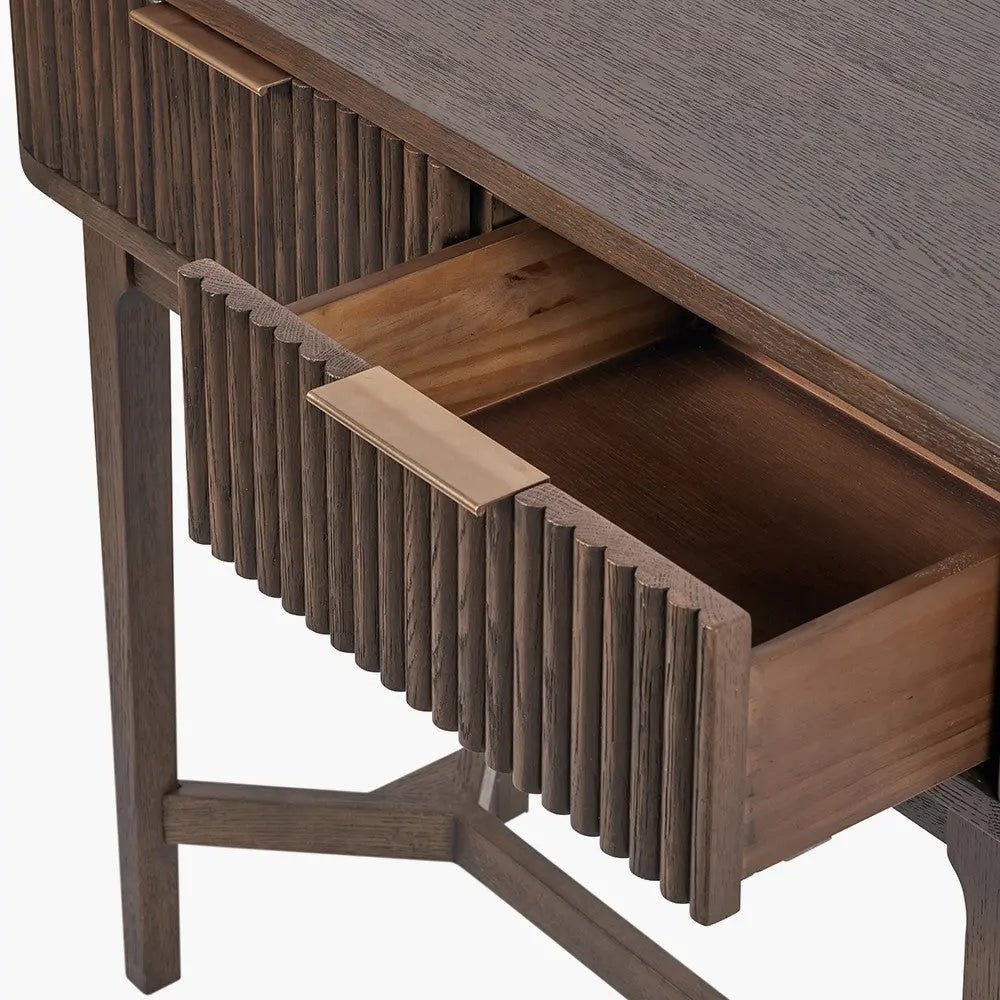 Raye Console Table - Dark Brown Ribbed Oak & Pine Wood  Nicholas John Interiors