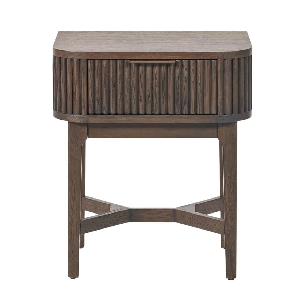 Raie Dark Brown Ribbed Oak and Pine Wood 1 Drawer Unit  Nicholas John Interiors