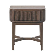 Raie Dark Brown Ribbed Oak and Pine Wood 1 Drawer Unit  Nicholas John Interiors