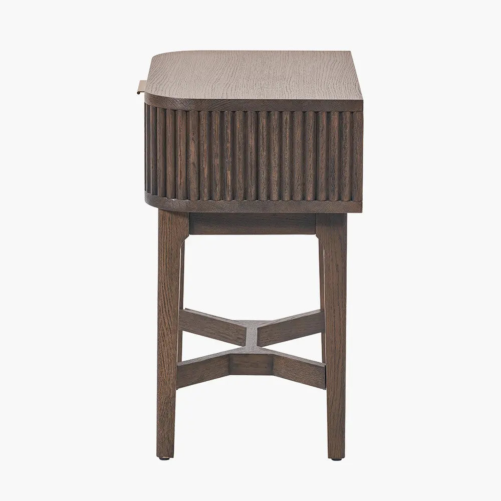 Raie Dark Brown Ribbed Oak and Pine Wood 1 Drawer Unit  Nicholas John Interiors