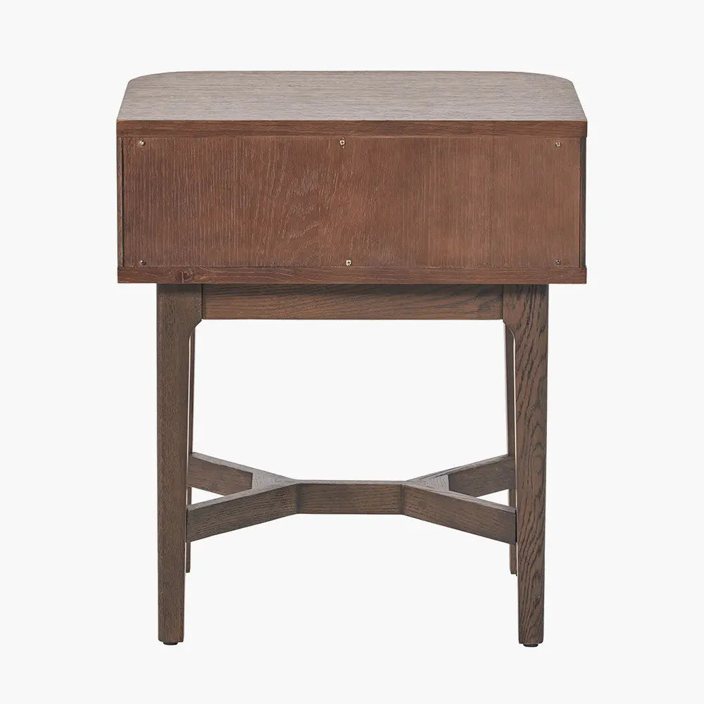 Raie Dark Brown Ribbed Oak and Pine Wood 1 Drawer Unit  Nicholas John Interiors