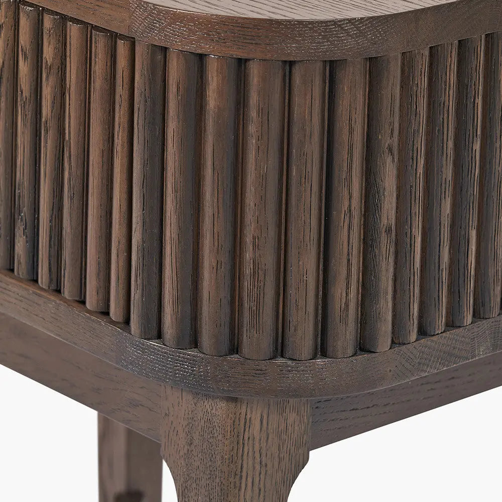 Raie Dark Brown Ribbed Oak and Pine Wood 1 Drawer Unit  Nicholas John Interiors
