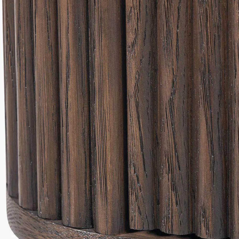 Raie Dark Brown Ribbed Oak and Pine Wood 1 Drawer Unit  Nicholas John Interiors