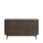 Raie Dark Brown Ribbed Oak & Pine Wood 3 Door Sideboard  Nicholas John Interiors