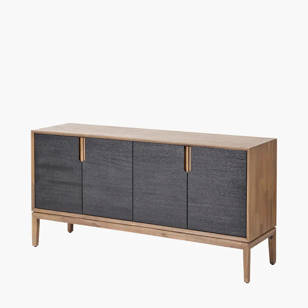 Gio Black and Natural Acacia Wood 4 Door Sideboard  Nicholas John Interiors