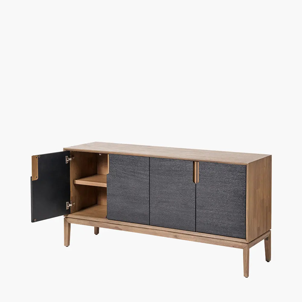 Gio Black and Natural Acacia Wood 4 Door Sideboard  Nicholas John Interiors