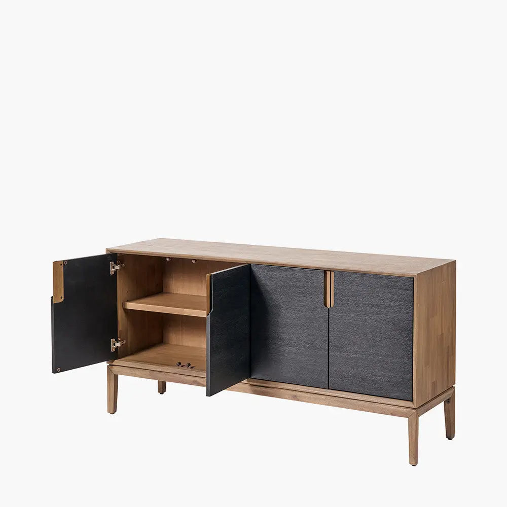 Gio Black and Natural Acacia Wood 4 Door Sideboard  Nicholas John Interiors