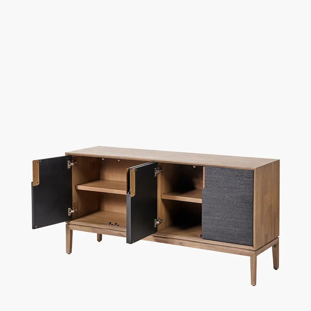 Gio Black and Natural Acacia Wood 4 Door Sideboard  Nicholas John Interiors