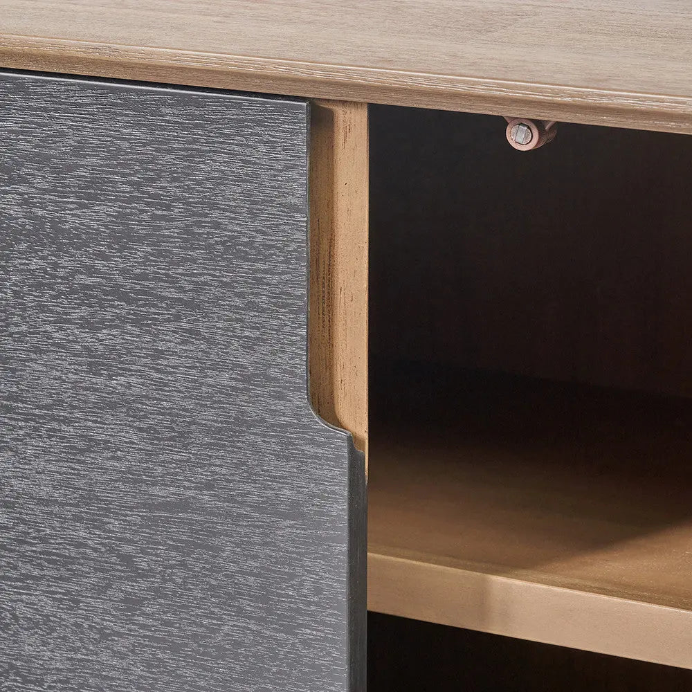 Gio Black and Natural Acacia Wood 4 Door Sideboard  Nicholas John Interiors