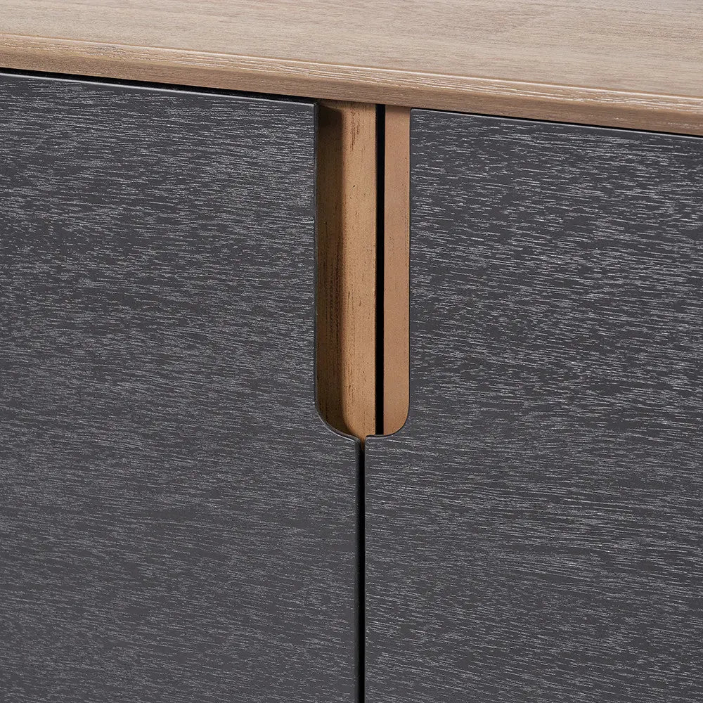 Gio Black and Natural Acacia Wood 4 Door Sideboard  Nicholas John Interiors