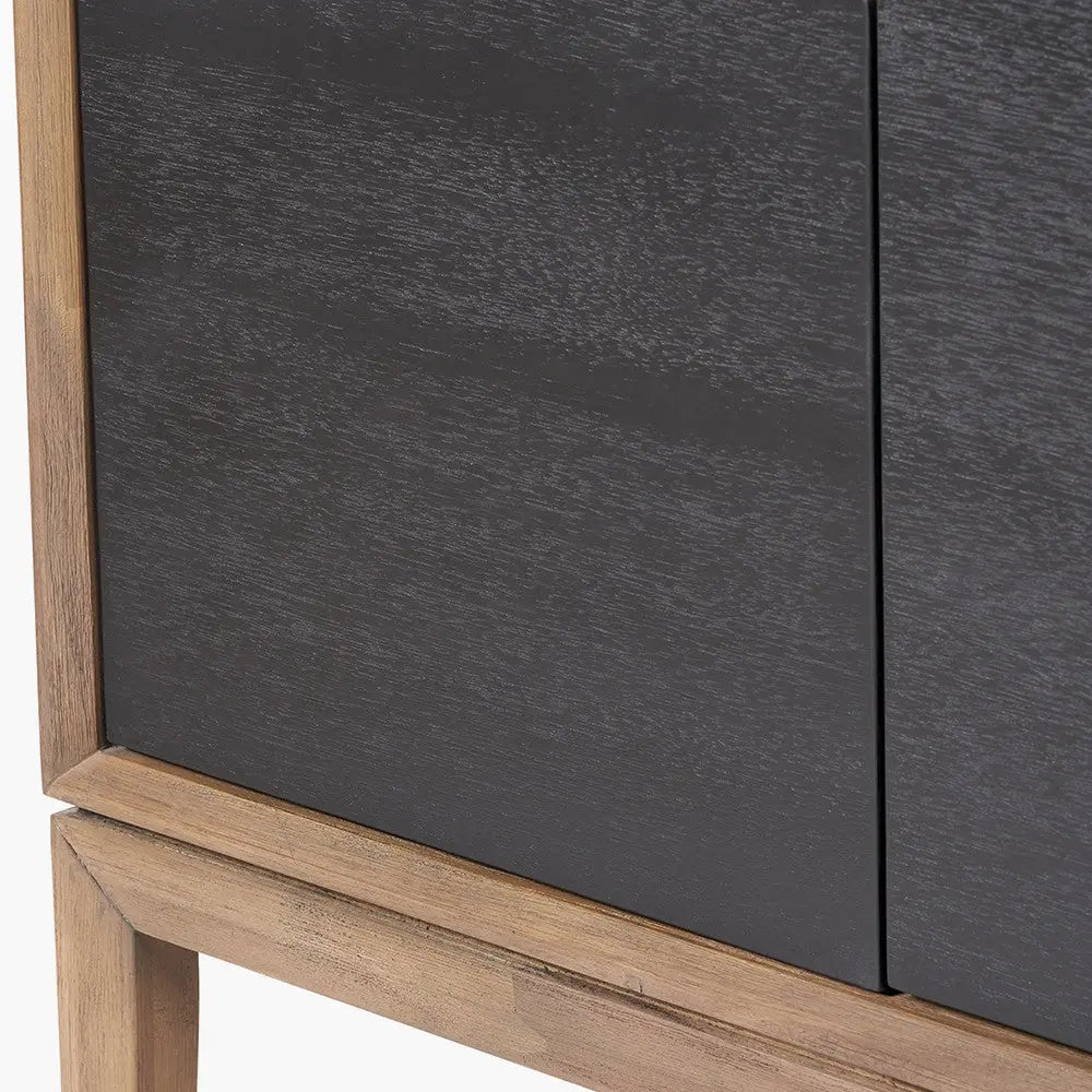 Gio Black and Natural Acacia Wood 4 Door Sideboard  Nicholas John Interiors
