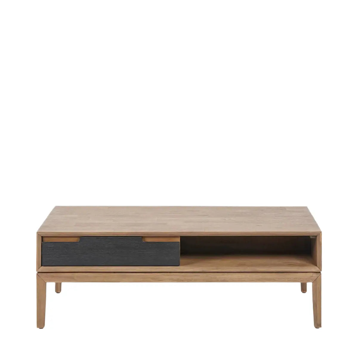 Gio Black and Natural Acacia Wood 2 Drawer Coffee Table  Nicholas John Interiors