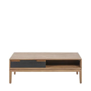 Gio Black and Natural Acacia Wood 2 Drawer Coffee Table  Nicholas John Interiors