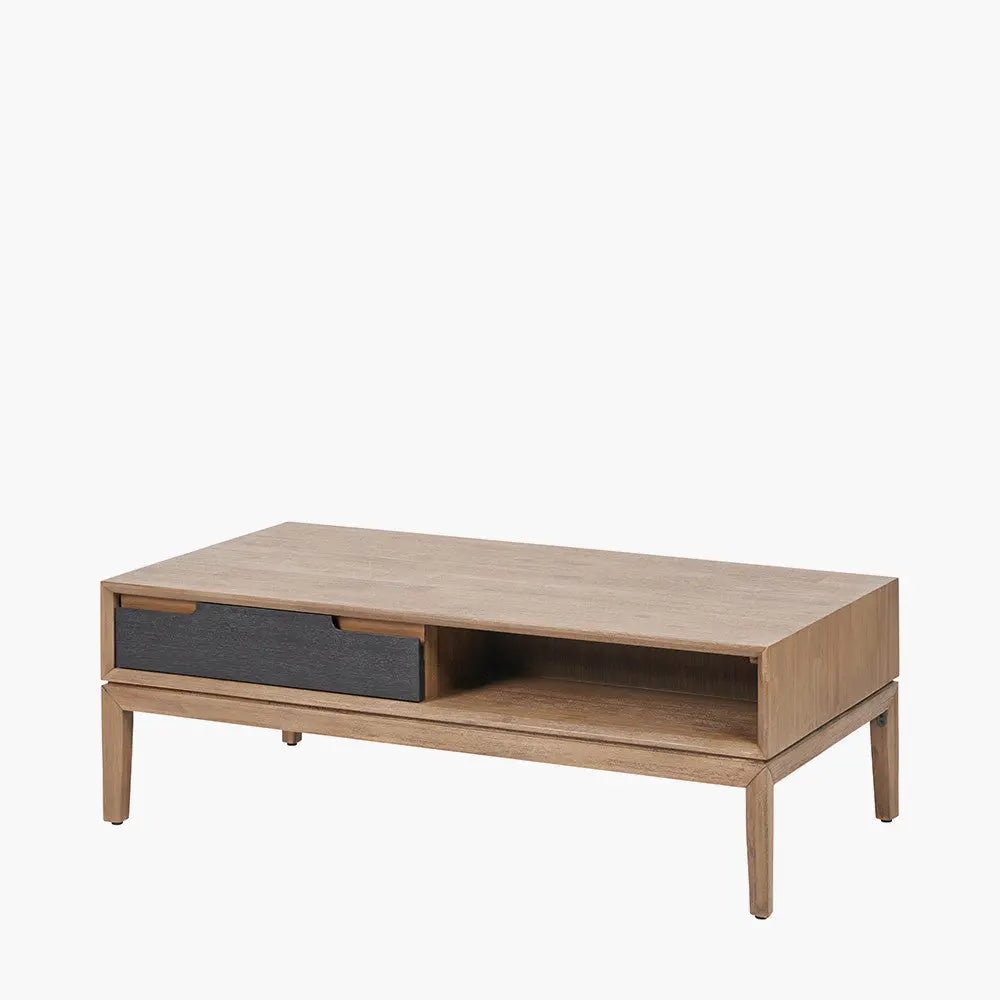 Gio Black and Natural Acacia Wood 2 Drawer Coffee Table  Nicholas John Interiors