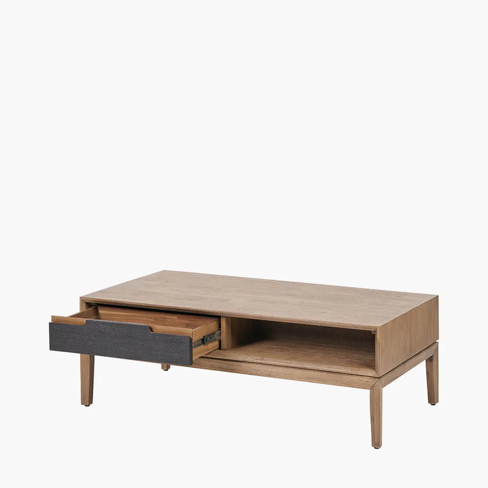 Gio Black and Natural Acacia Wood 2 Drawer Coffee Table  Nicholas John Interiors