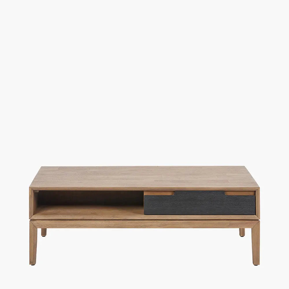 Gio Black and Natural Acacia Wood 2 Drawer Coffee Table  Nicholas John Interiors