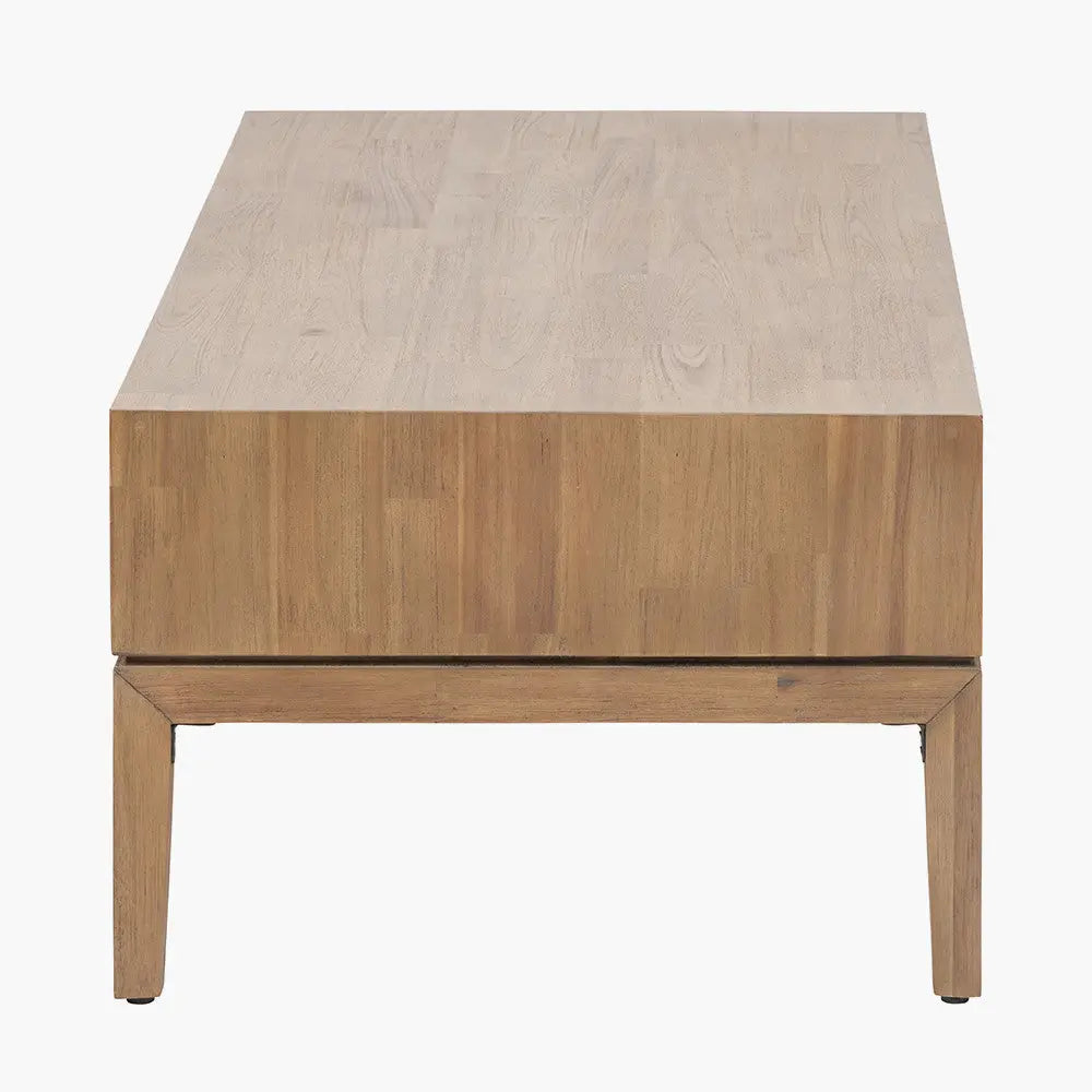 Gio Black and Natural Acacia Wood 2 Drawer Coffee Table  Nicholas John Interiors