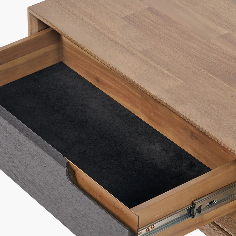 Gio Black and Natural Acacia Wood 2 Drawer Coffee Table  Nicholas John Interiors