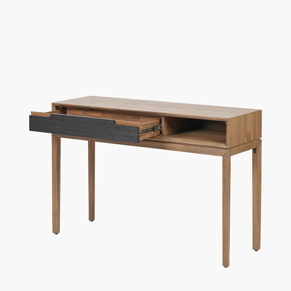 Gio Black and Natural Acacia Wood 1 Drawer Console Table  Nicholas John Interiors