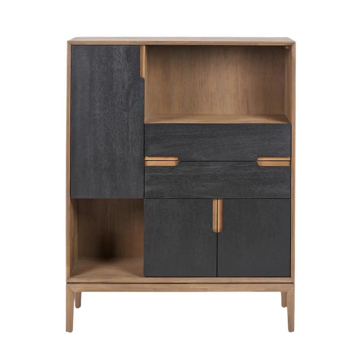 Gio Black and Natural Acacia Wood 3 Door, 2 Drawer, 2 Niche Shelf Unit  Nicholas John Interiors