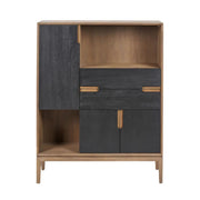 Gio Black and Natural Acacia Wood 3 Door, 2 Drawer, 2 Niche Shelf Unit  Nicholas John Interiors