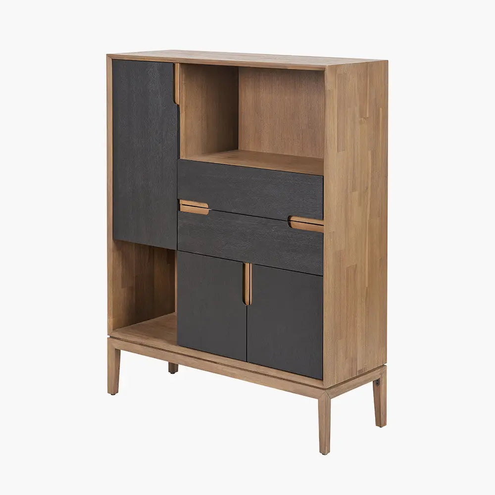 Gio Black and Natural Acacia Wood 3 Door, 2 Drawer, 2 Niche Shelf Unit  Nicholas John Interiors