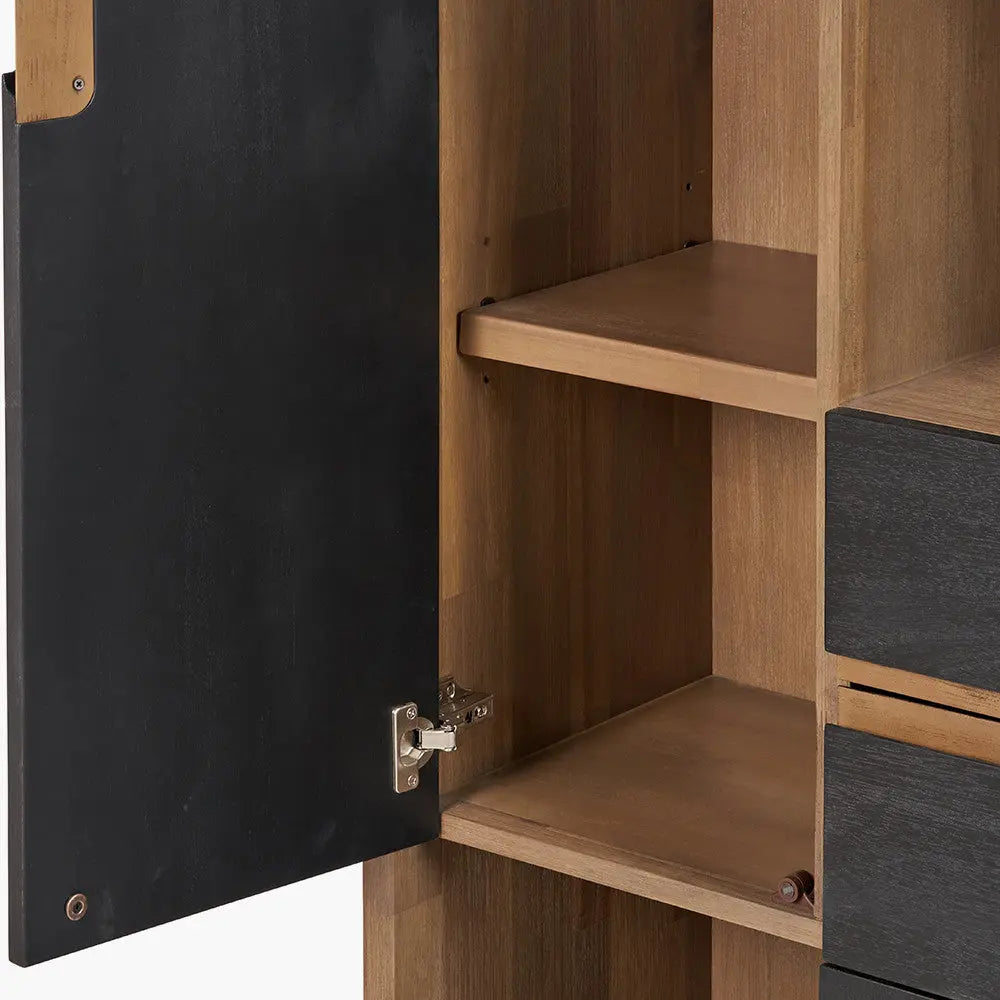 Gio Black and Natural Acacia Wood 3 Door, 2 Drawer, 2 Niche Shelf Unit  Nicholas John Interiors