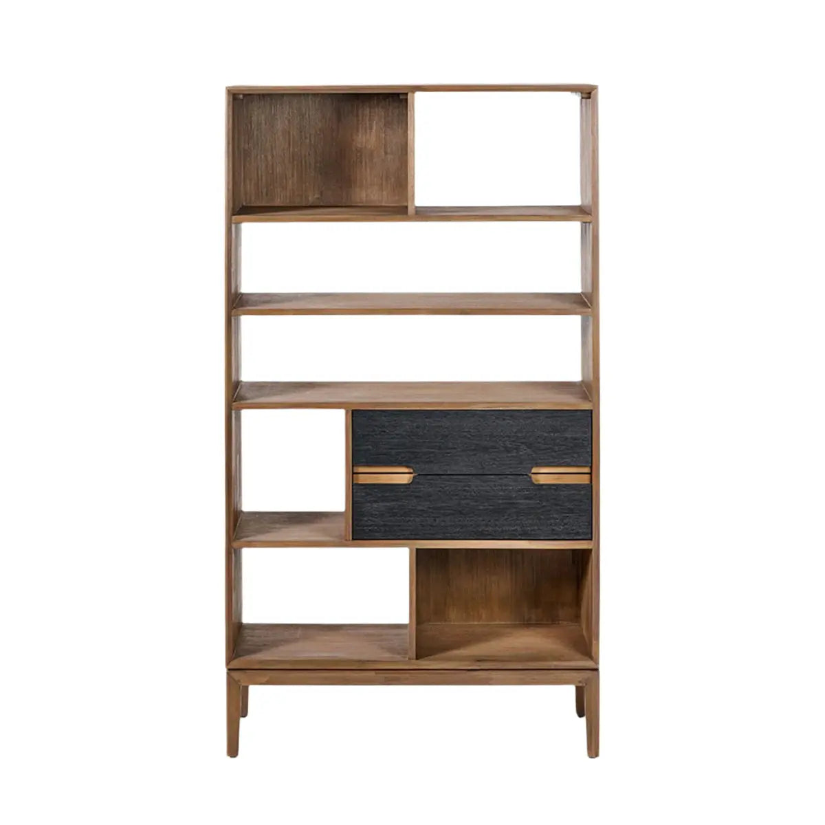 Gio Black and Natural Acacia Wood 2 Drawer, 7 Niche Shelf Unit  Nicholas John Interiors