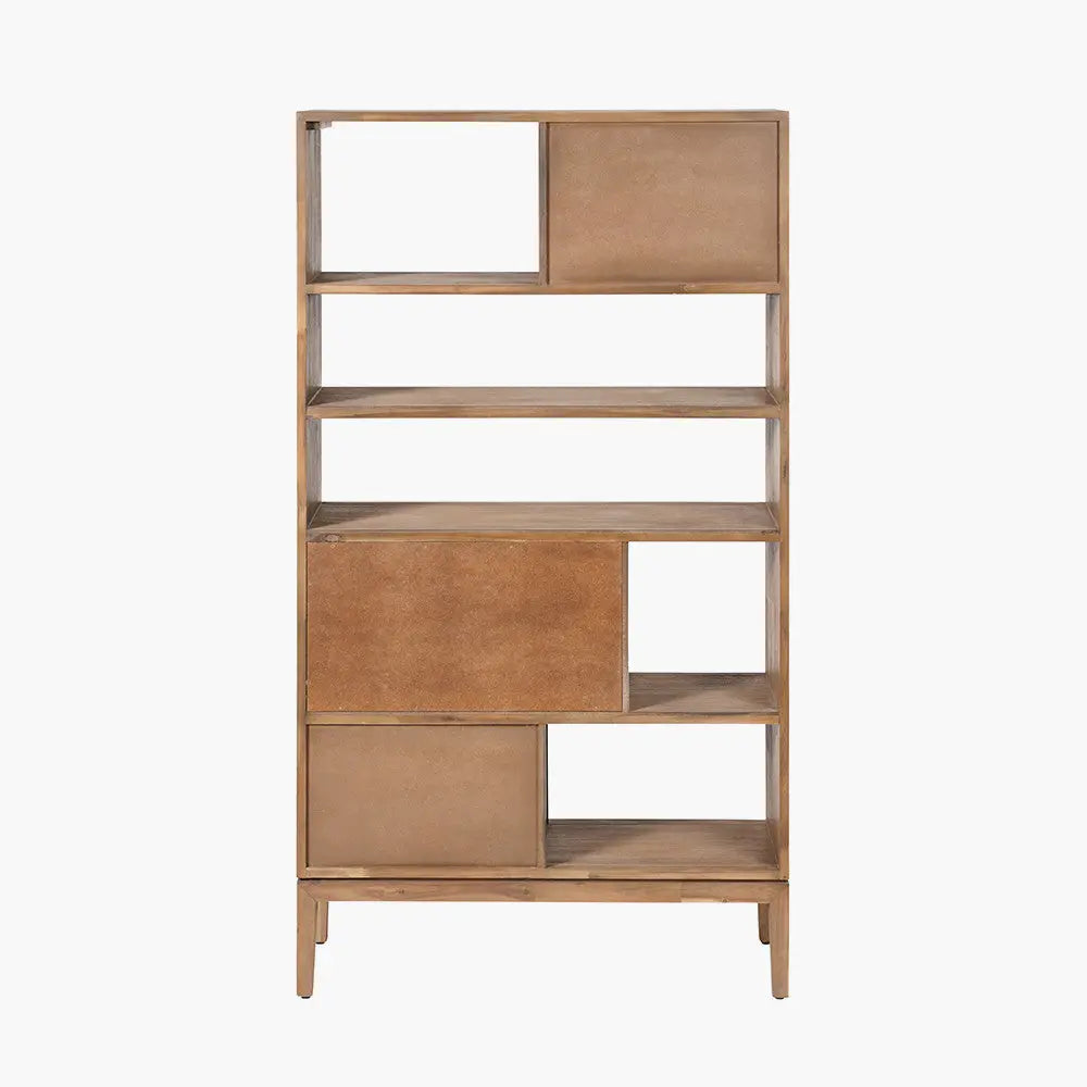 Gio Black and Natural Acacia Wood 2 Drawer, 7 Niche Shelf Unit  Nicholas John Interiors