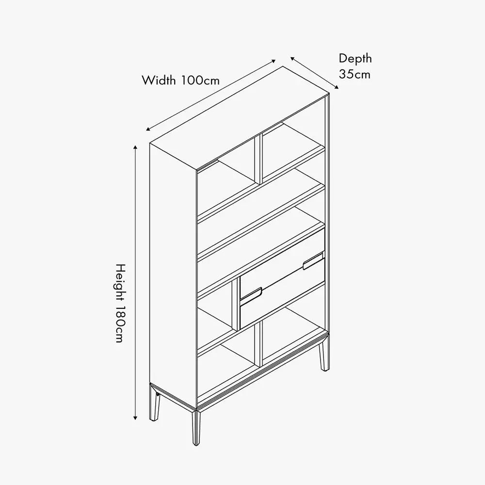 Gio Black and Natural Acacia Wood 2 Drawer, 7 Niche Shelf Unit  Nicholas John Interiors