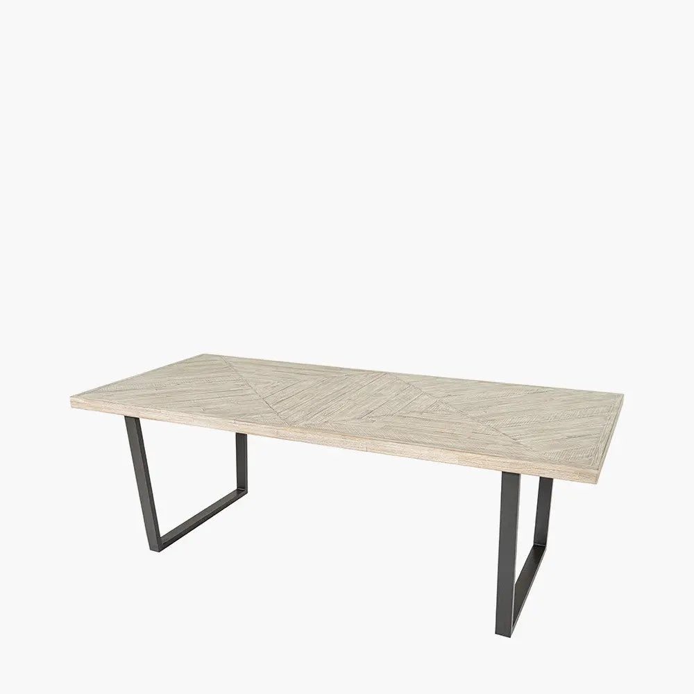 Marca Sand Wash Acacia Wood and Black Metal 8 Seater Dining Table  Nicholas John Interiors