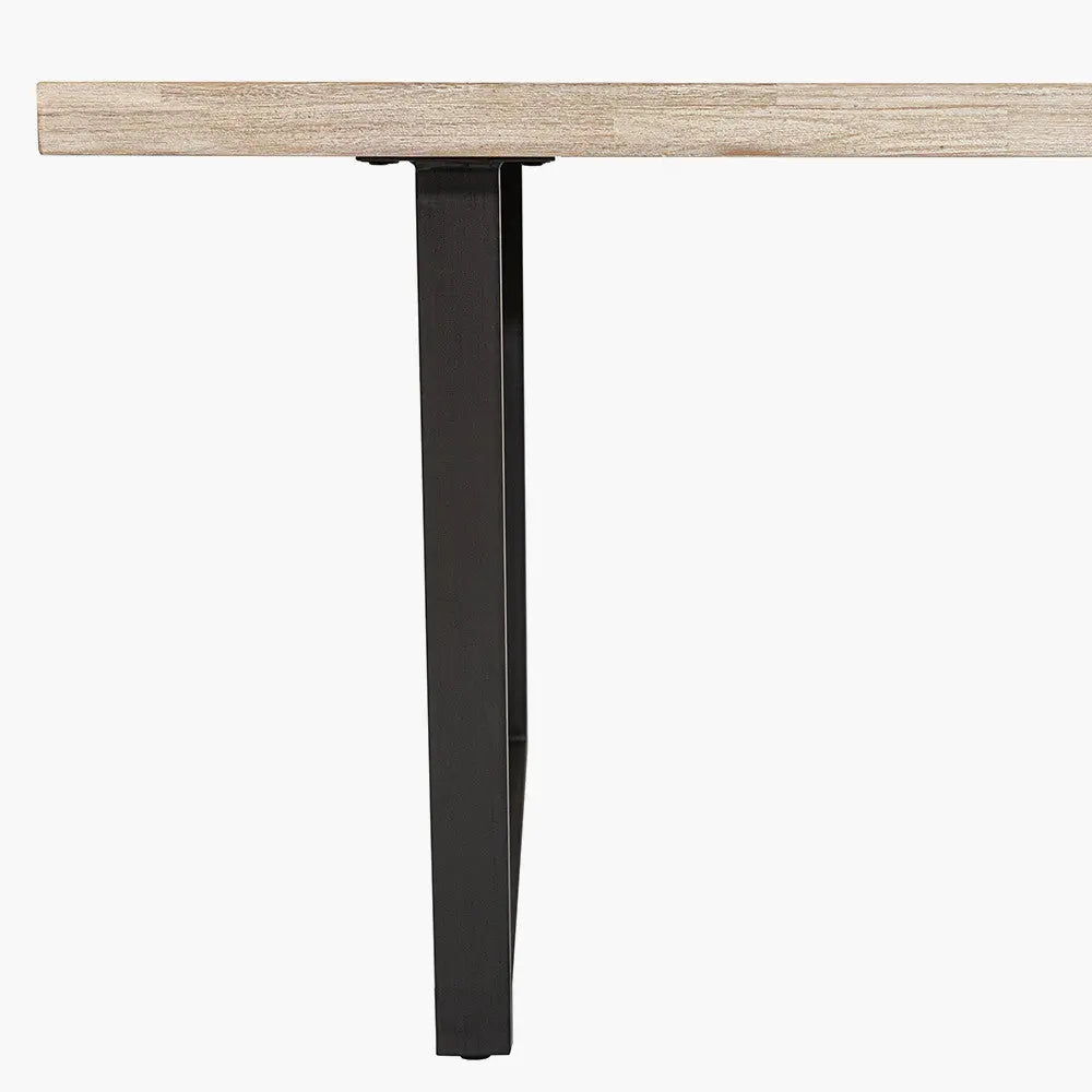 Marca Sand Wash Acacia Wood and Black Metal 8 Seater Dining Table  Nicholas John Interiors