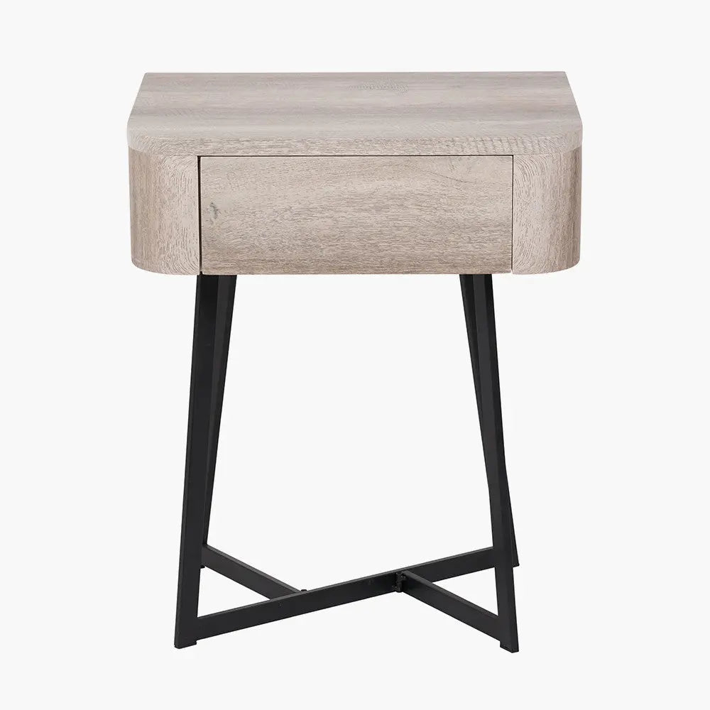 Ukiah Grey Oak Veneer and Black Metal 1 Drawer Unit  Nicholas John Interiors