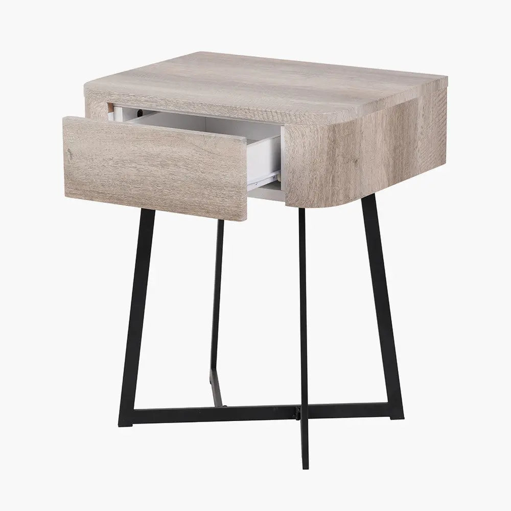 Ukiah Grey Oak Veneer and Black Metal 1 Drawer Unit  Nicholas John Interiors