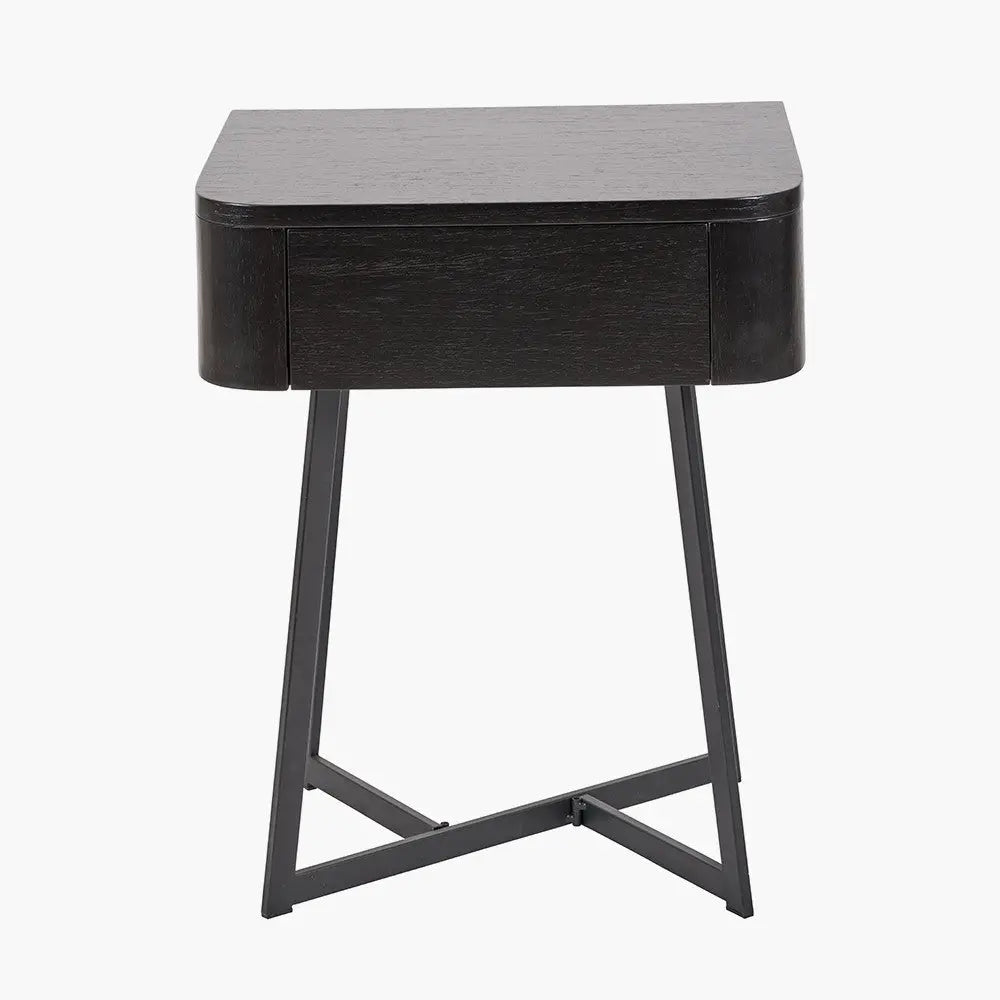 Ukiah Black Ash Veneer and Black Metal 1 Drawer Unit  Nicholas John Interiors
