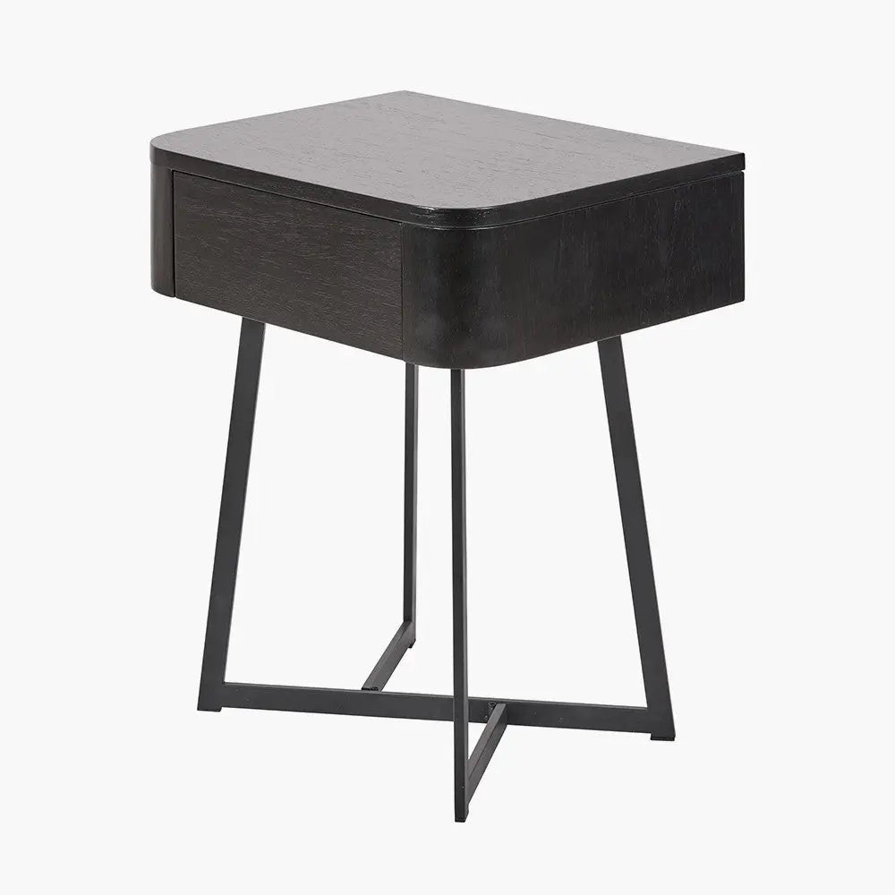 Ukiah Black Ash Veneer and Black Metal 1 Drawer Unit  Nicholas John Interiors