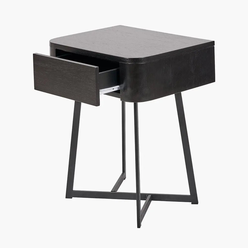 Ukiah Black Ash Veneer and Black Metal 1 Drawer Unit  Nicholas John Interiors