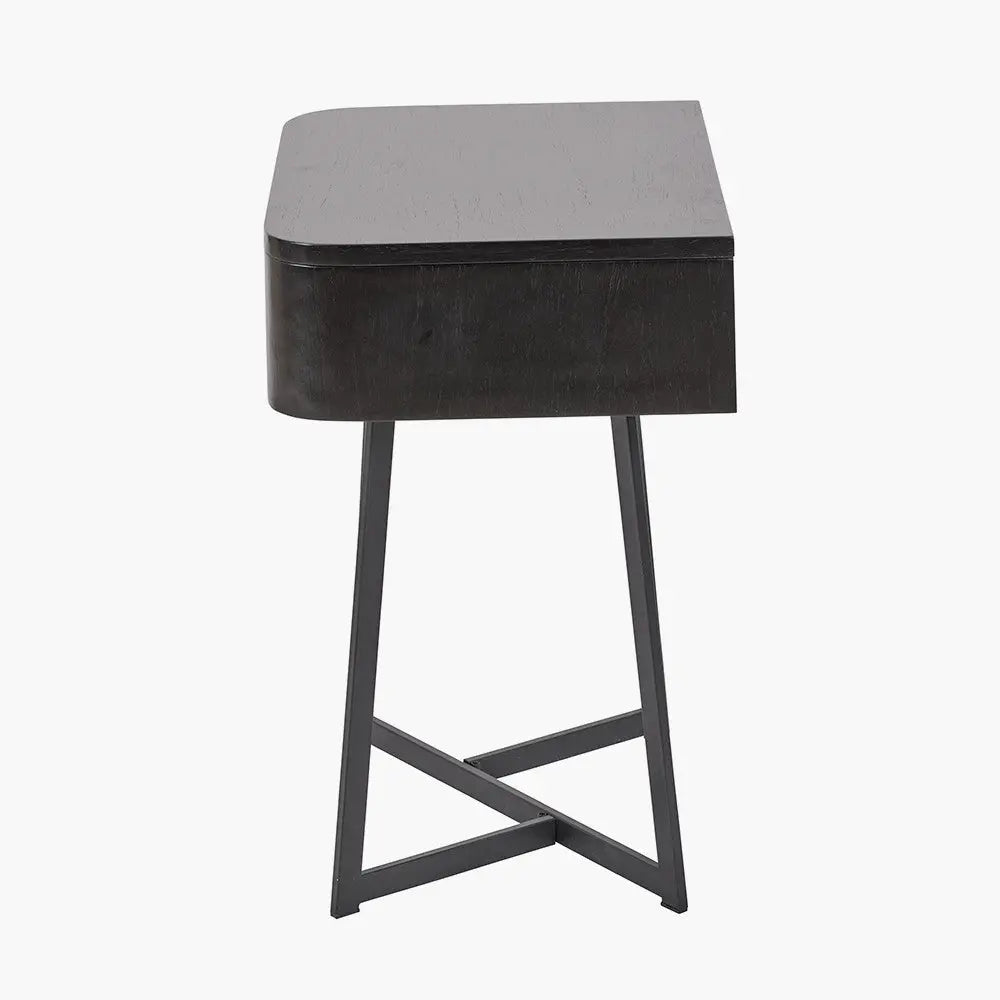 Ukiah Black Ash Veneer and Black Metal 1 Drawer Unit  Nicholas John Interiors