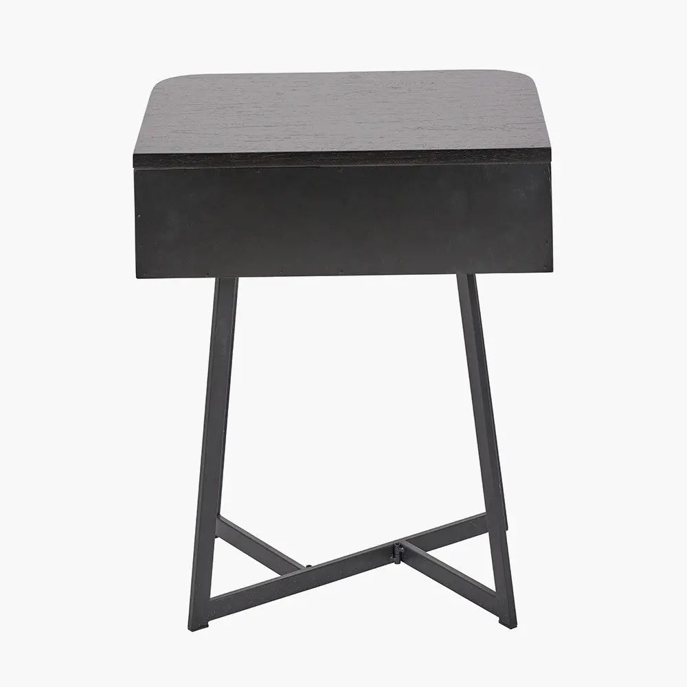 Ukiah Black Ash Veneer and Black Metal 1 Drawer Unit  Nicholas John Interiors