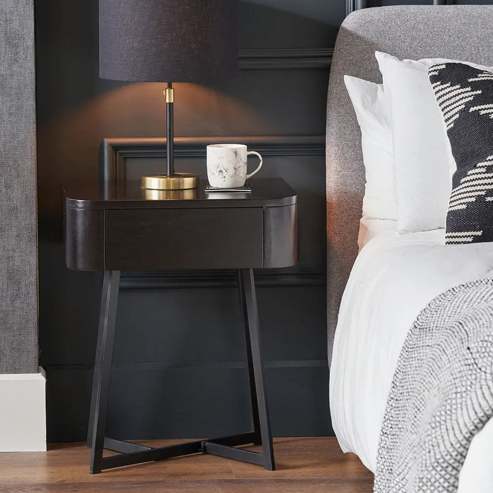 Ukiah Black Ash Veneer and Black Metal 1 Drawer Unit  Nicholas John Interiors