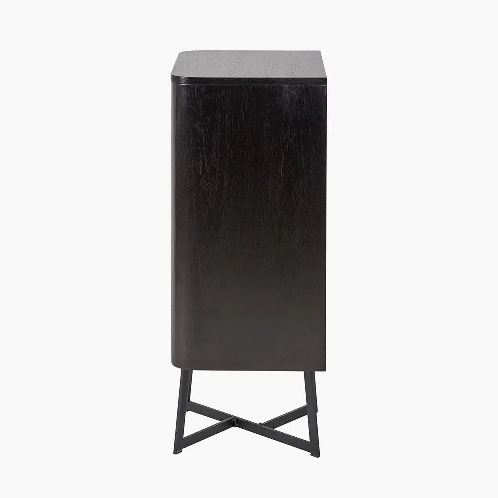 Ukiah Black Ash Veneer and Black Metal 5 Drawer Tall Unit  Nicholas John Interiors