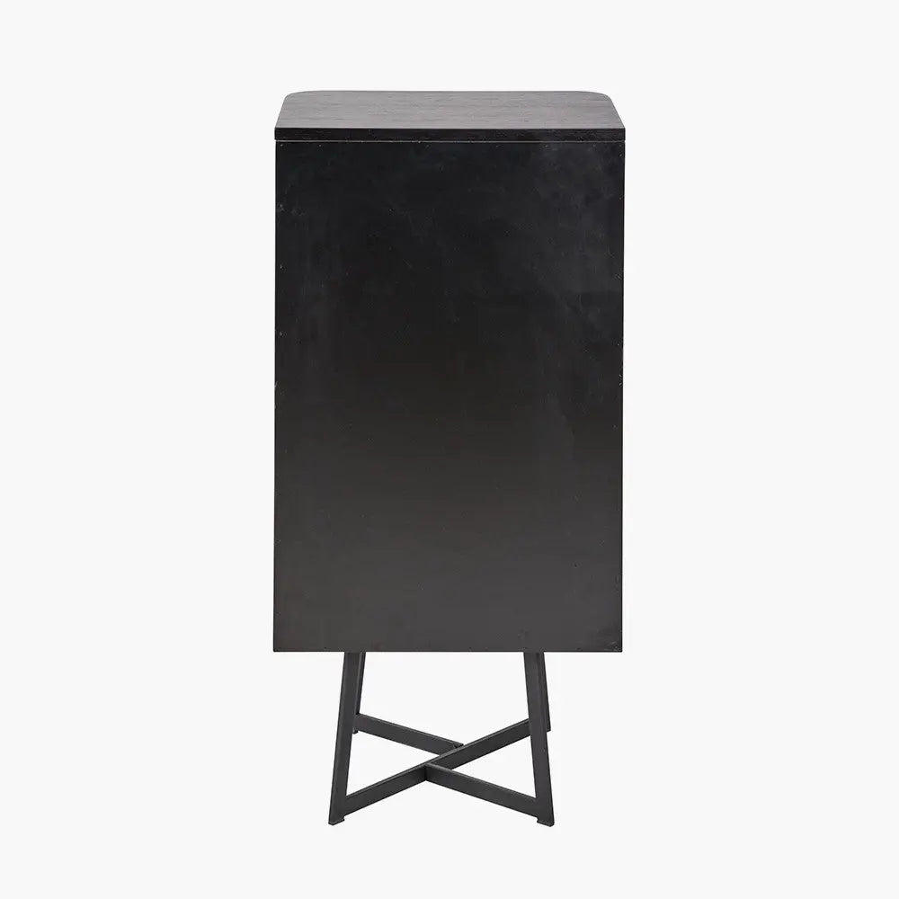 Ukiah Black Ash Veneer and Black Metal 5 Drawer Tall Unit  Nicholas John Interiors