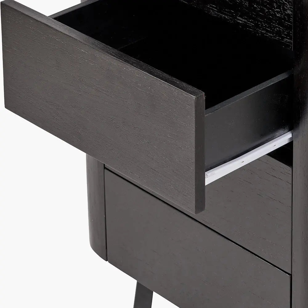Ukiah Black Ash Veneer and Black Metal 5 Drawer Tall Unit  Nicholas John Interiors