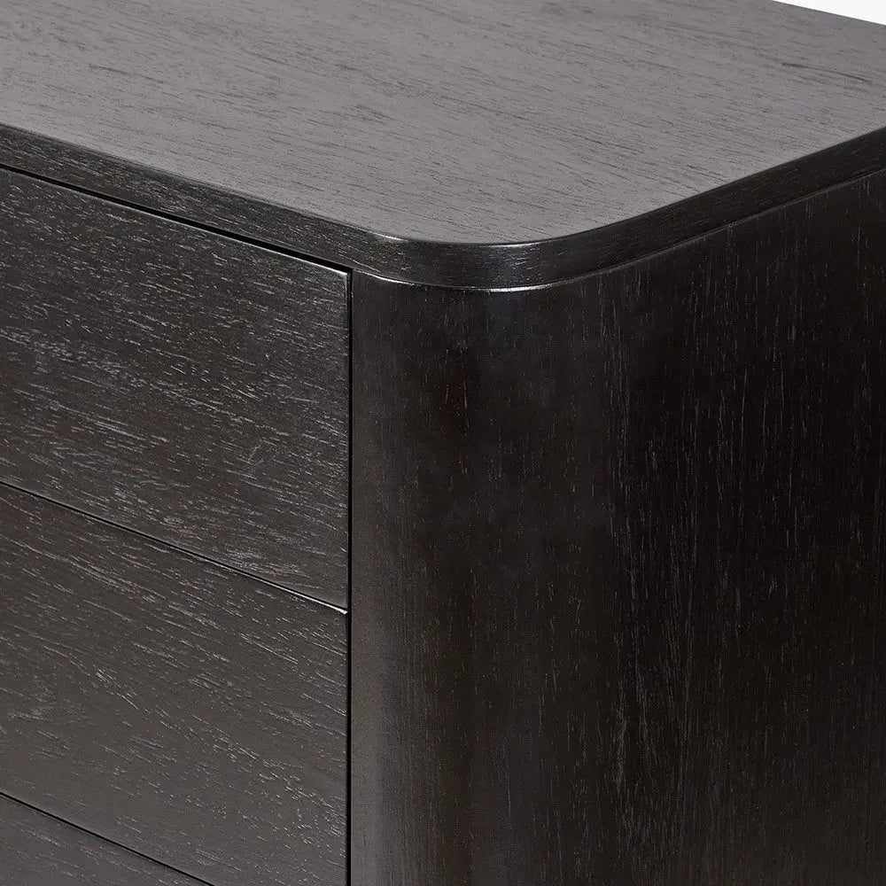 Ukiah Black Ash Veneer and Black Metal 5 Drawer Tall Unit  Nicholas John Interiors